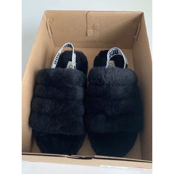 UGG Fluff Yeah Ruby Black Slide Slippers 1098494 Women’s Size 6 Box No Lid NEW - Picture 3 of 13